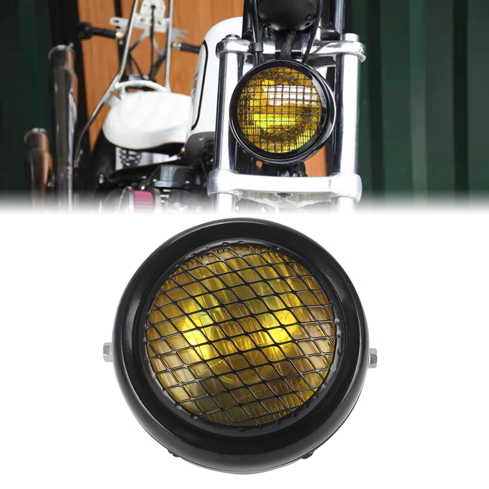 Motorcycle Modification Parts Black Motorcycle Retro High Performance Headlight With Grille