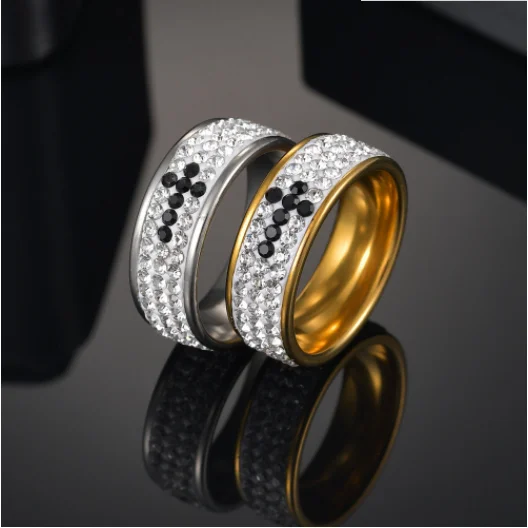 Europe Classic Stainless Steel Letter Bible Rings Black Silver Rose Gold Band Jesus Cross Prayer Ring