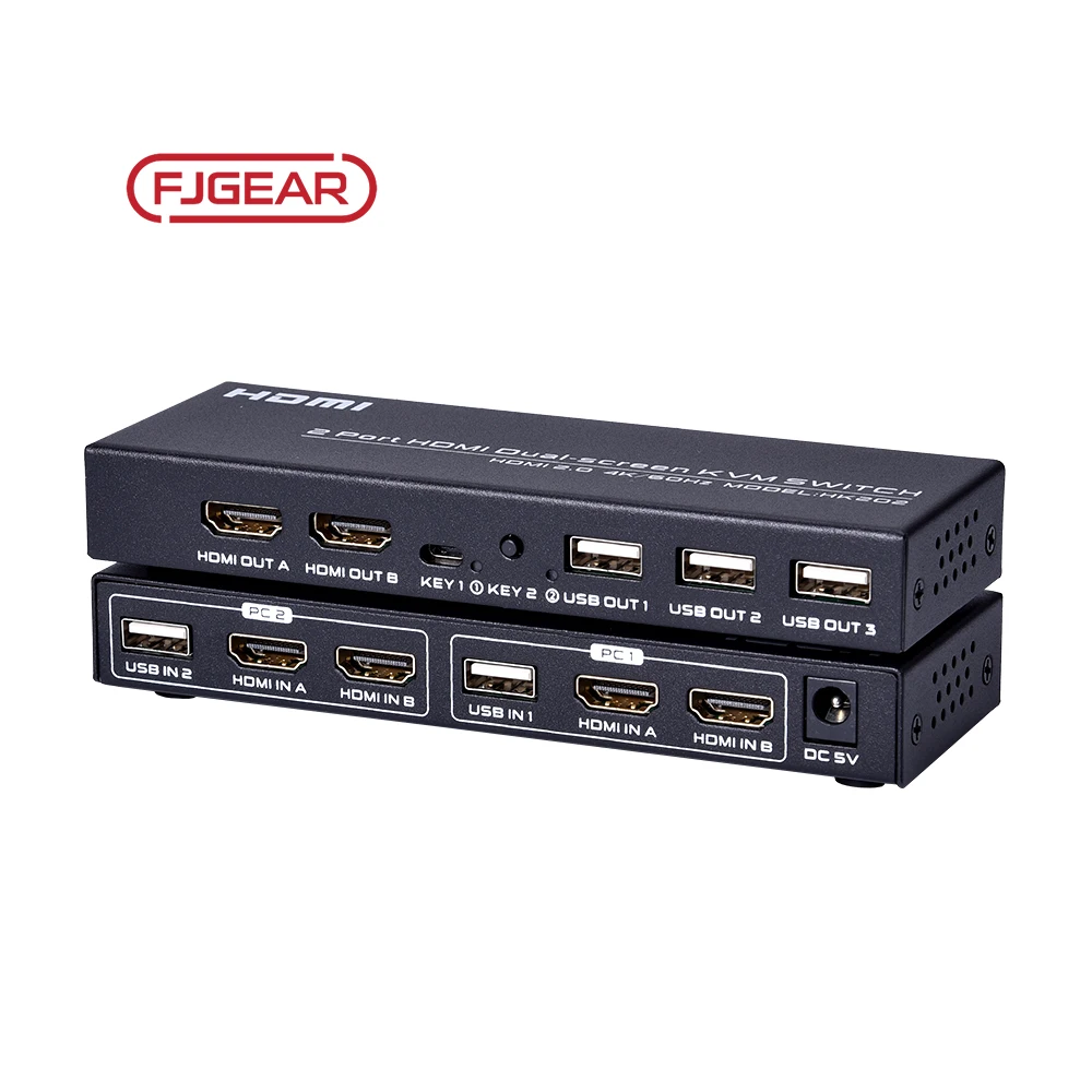 FJGEAR ручной 2 порта HDMI Двойной экран KVM переключатель