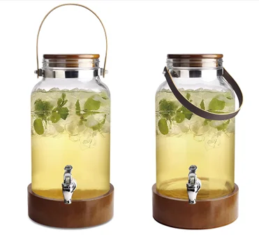 Large Beverage Water Carafes Beer Pitcher With Wooden Lid Wholesale Custom Color 5L 10L Beer Tower With Wooden Base