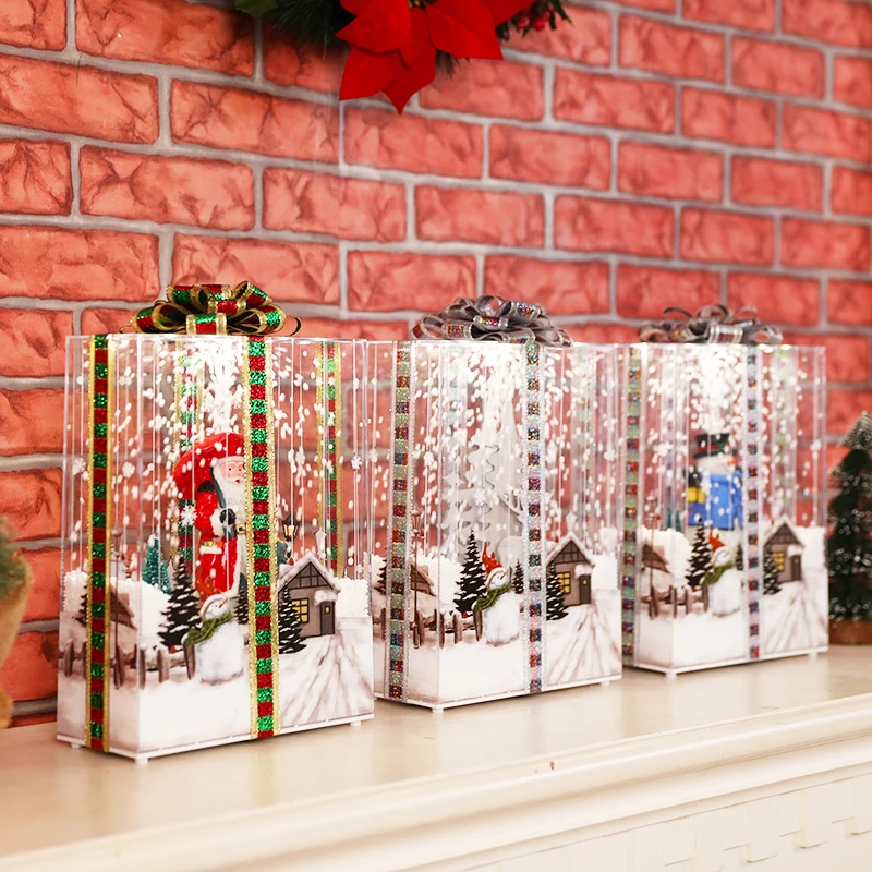 Event decoration parties supplier adornos de navidad Xmas gift idea led light music Christmas craft snowing box