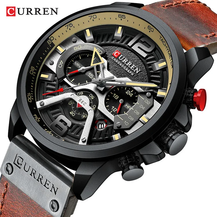 Curren 8329 Luxury Brand Mens Chronograph Business Wrist Watches Leather Strap Multifunctional Waterproof Military Wristwatch