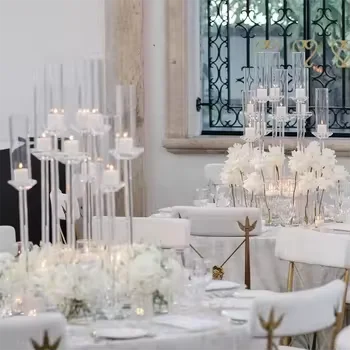 Wedding Decoration Crystal Clear Candle Holder With Cover For Table Centerpiece