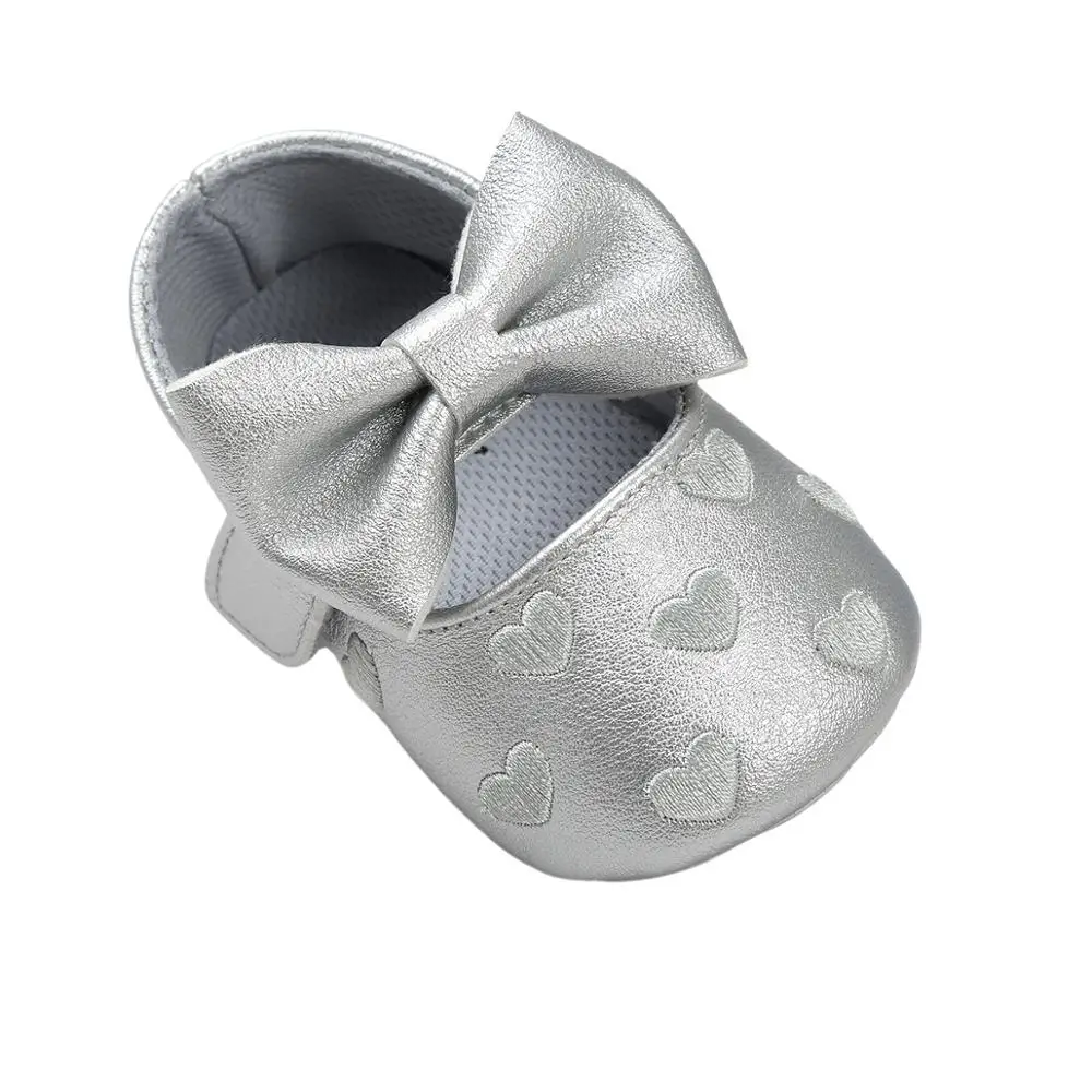 Wholesale Embroidered Baby Dress Shoes Heart Soft bottom anti-slip baby shoes girl Cute bow new born baby shoes