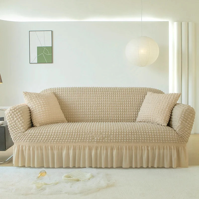 Luxury Seater Plain Color Beige Bubble Gauze Sofa Couch Cover Slipcover