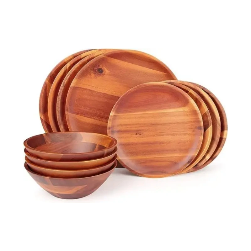 Amazon Hot Selling Wooden Tableware Set Family Dining Plate Salad Bowl Italian Noodle Board Kitchen Supplies Wooden Tableware
