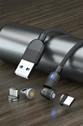 3 In 1 Magnetic Phone Cable 180 degree Rotational USB 3A Cable Quick Charge QC 3.0 Fast Charging Data Cable