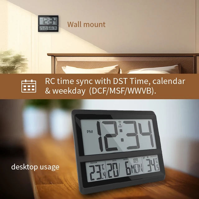 Best Price Morden Style RCC Clock Multi Function Digital Clock RC Wall Clock With In/Out Temperature