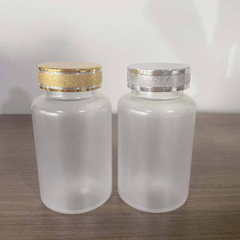 100ml 120ml 150ml 200ml 250ml 300ml  Frosted Empty  plastic Medicine  Pill Bottle with Gold  silver cap