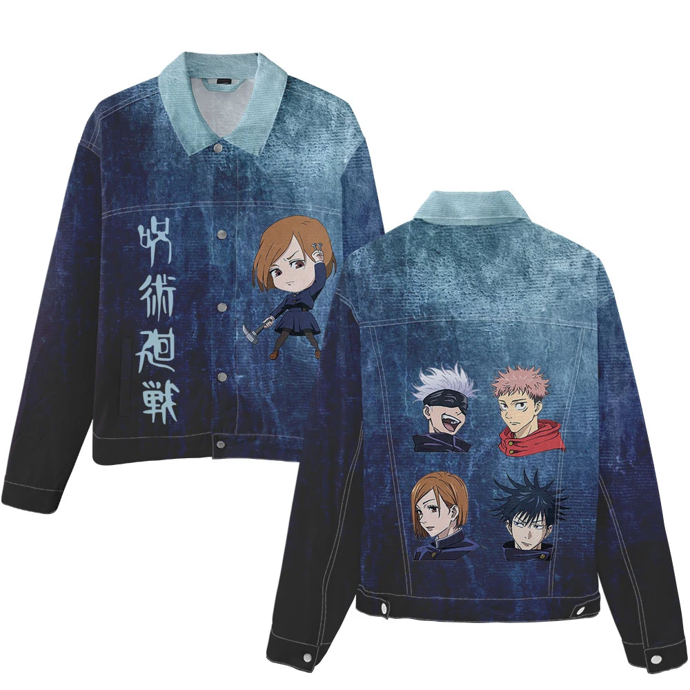 Liluo Japan Anime Men Denim Jacket 3D Harajuku Streetwear Hip Hop Kpop Jeans Coat Casual Cartoon Denim Jackets