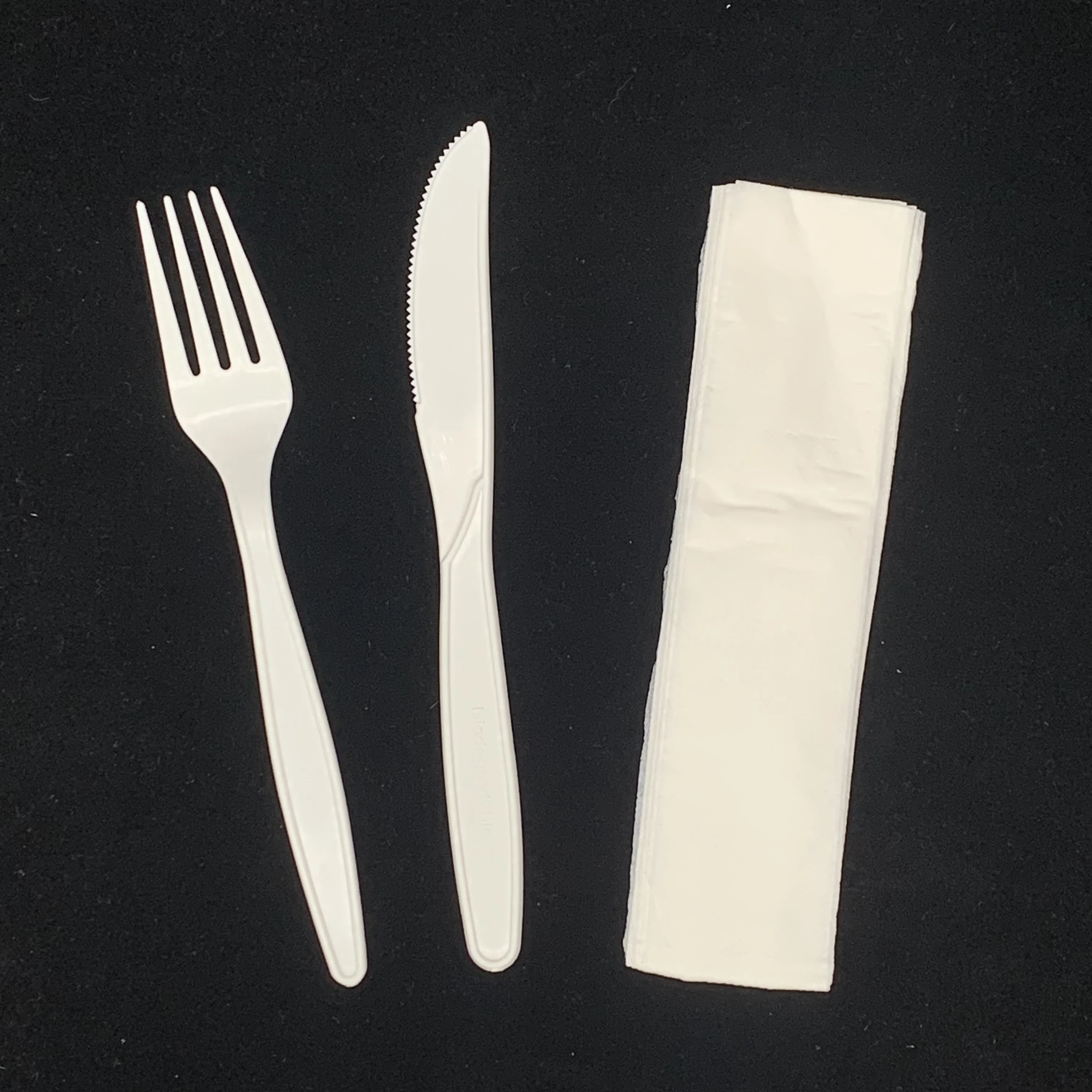 7 Inch Bio-based Dinnerware Flatware Pack Fast Food Takeaway Fork Knife Portable Disposable Cutlery Set With Napkin