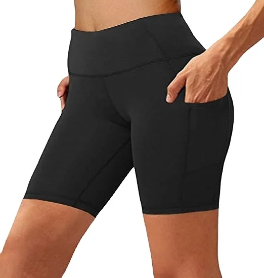 Spandex Plus Size Black Biker Short Workout Yoga Leggings With Pocket Gym Women High Waist Cycling Shorts
