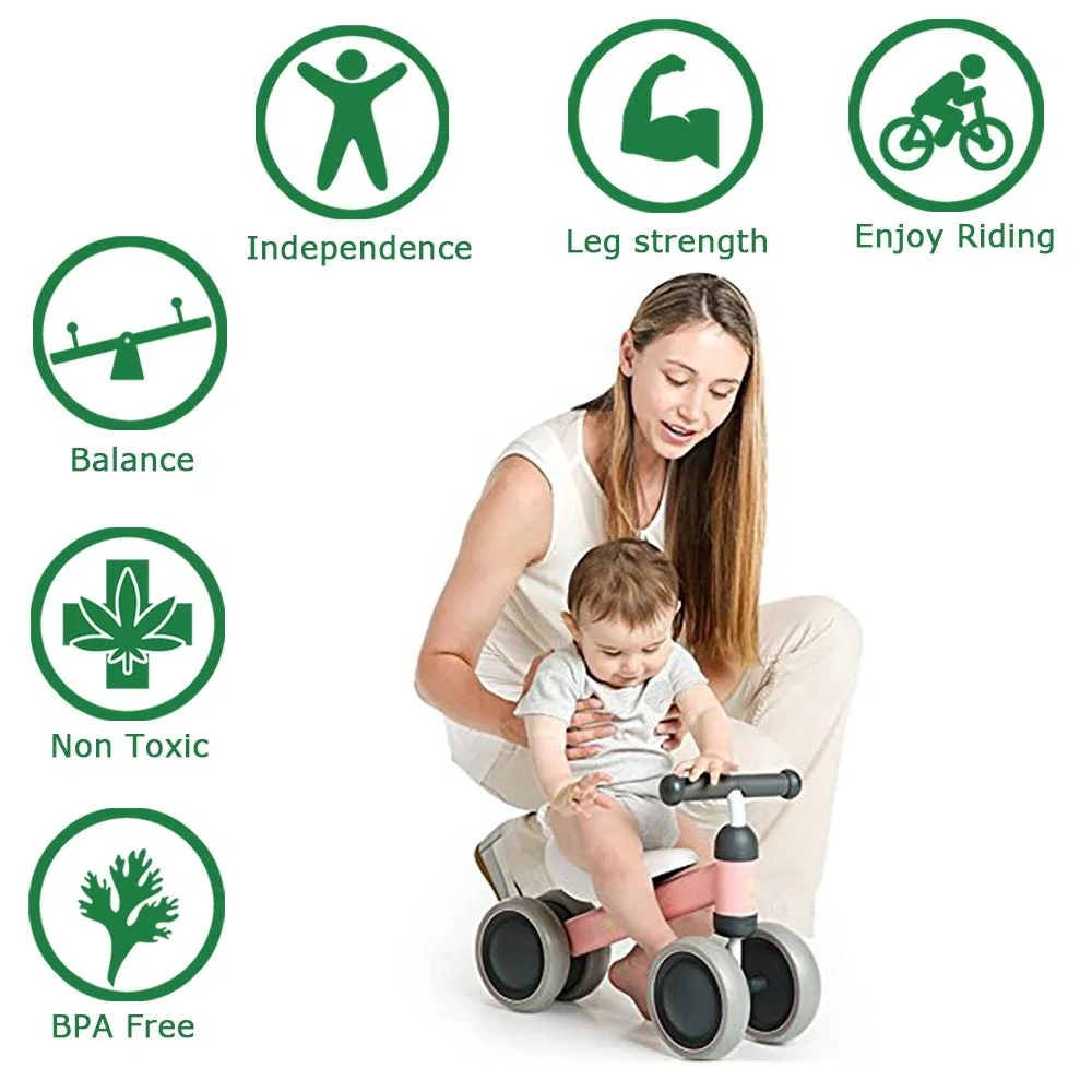 Baby Balance Bikes Bicycle Children Walker 10 Month -24 Months Toys for 1 Year Old No Pedal Infant 4 Wheels Toddler