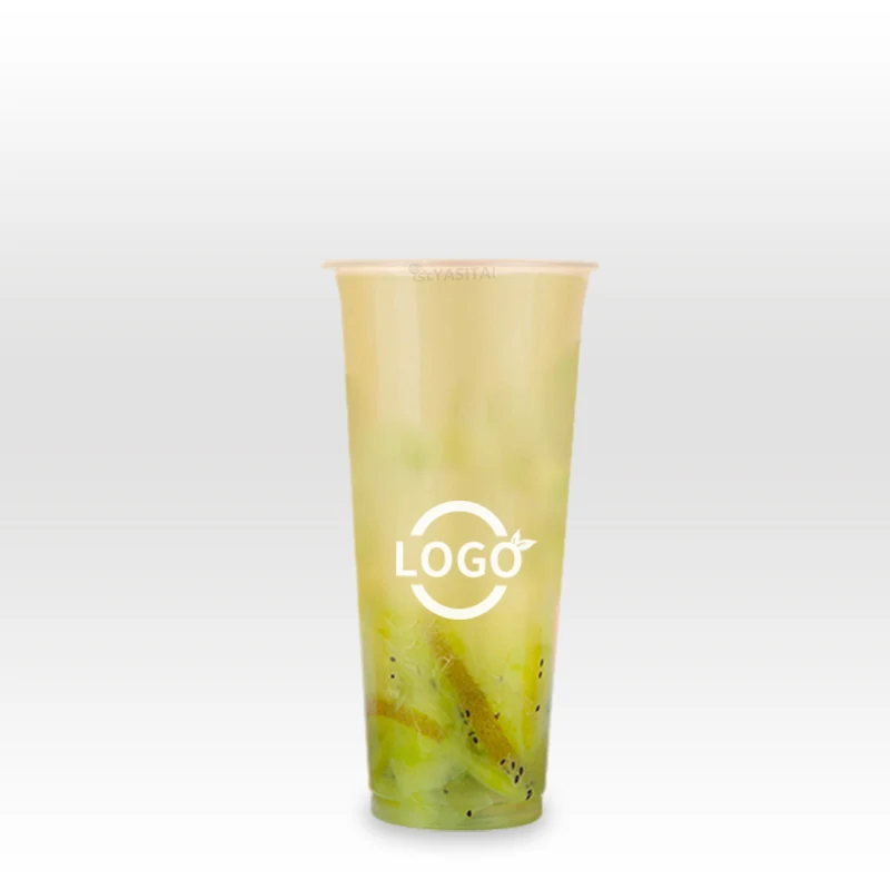 China Factory Custom logo Bubble tea cup 16 oz 500ml 24oz 700ml Custom U Shape plastic cup with lid Thick hard milk tea boba cup