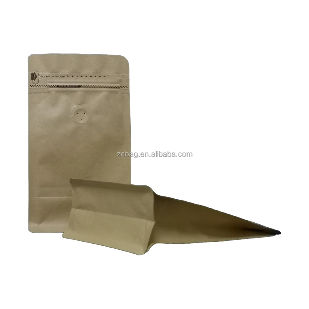 500g Colorful Custom Printed Seal Brown Kraft Paper Square Resealable Zip Valve Foil Flat Bottom Flexible Coffee Packaging Bags