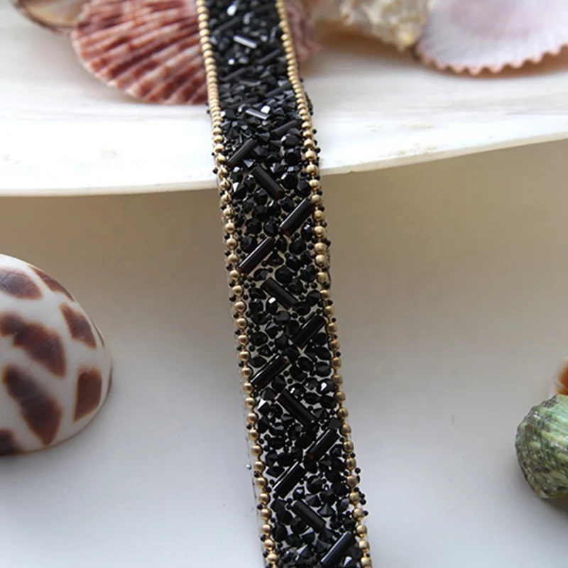 Kavatar Hotfix trimming rhinestone hotfix banding black tube rhinestone gold chain transfer tape iron trimming