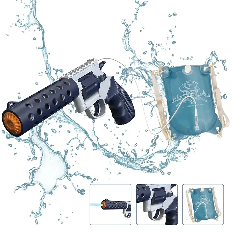 Single gun revolver big capacity automatic water pistol long range shooting backpack water gun toy for kids