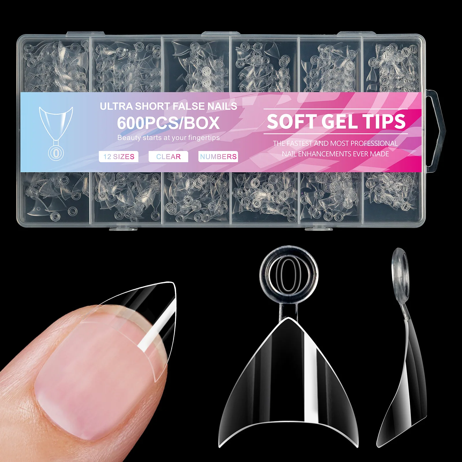 2024 low price short nail french tips wholesales half cover stiletto soft gel nail tip 600 pcs ultra short press on nail tip