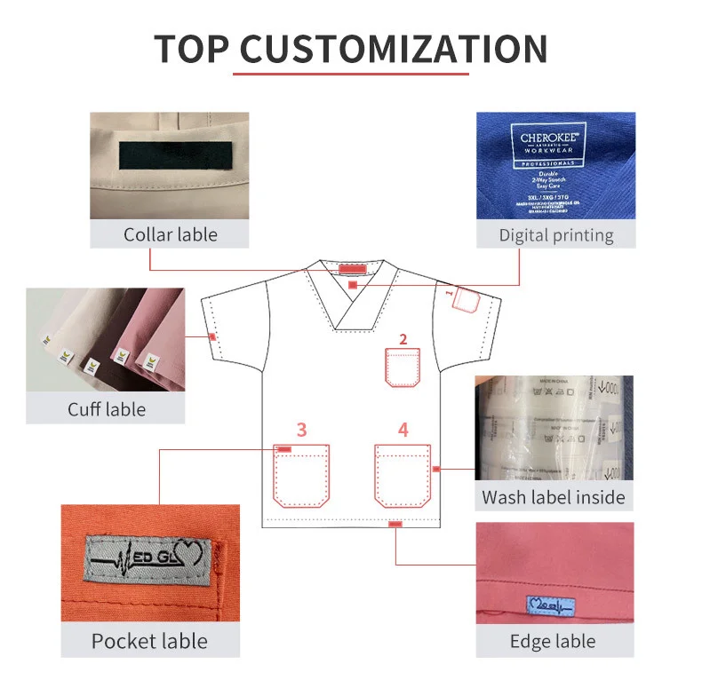 Contrast Trim Signature Button Beauty Tunic - Hairdressing Massage Therapist Spa Health Work Nail Salon Uniform Casual Woven