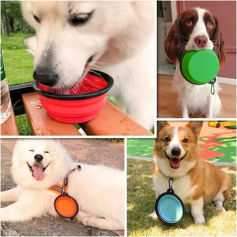 Hot Sell Amazon Collapsible Dog Bowl Foldable Expandable Cup Dish For Pet Cat Food Water Feeding Portable Travel Bowl