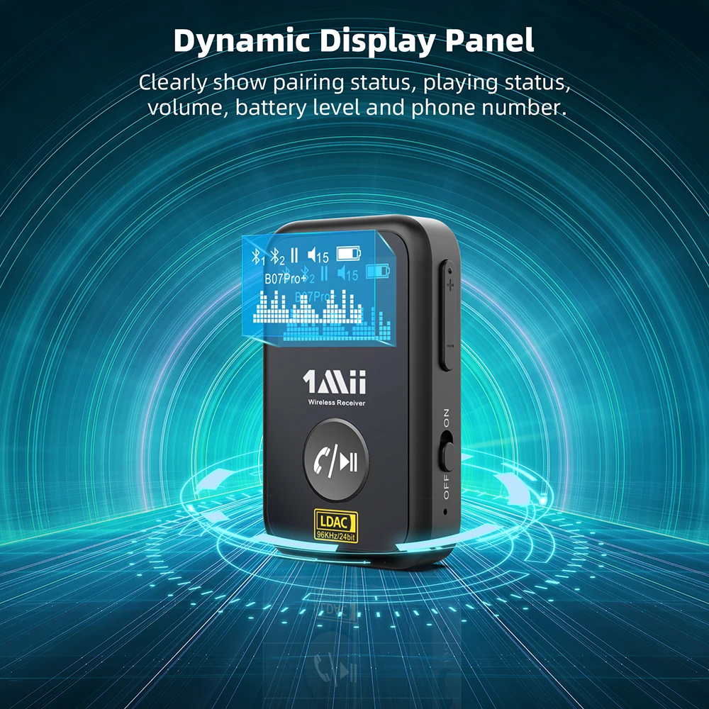 1Mii B07Pro+ Wireless Audio Adapter With Mic For Speaker Headphones Car Transmitter Built-in Mic Bt 5.0 Adapter Handsfree Car