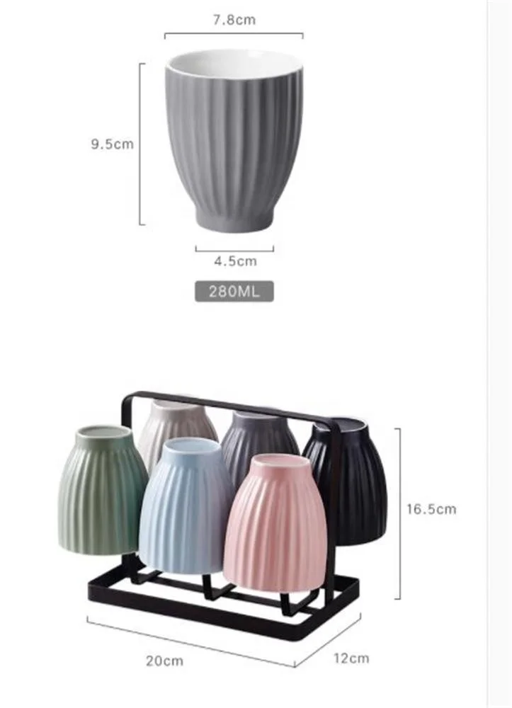 Macarons color  vertical stripes design home good 280 ml ceramic coffee mugs without handles with holder