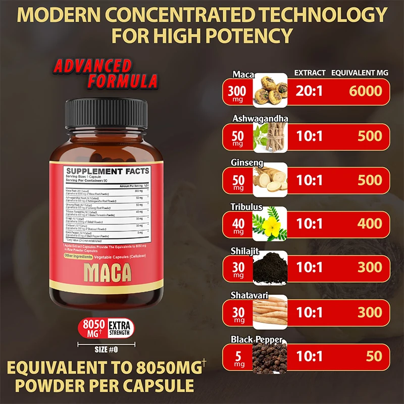High quality Healthcare Supplements Extract Tongkat Ali Capsules Pills Bulk Red Yellow Maca Root Capsules