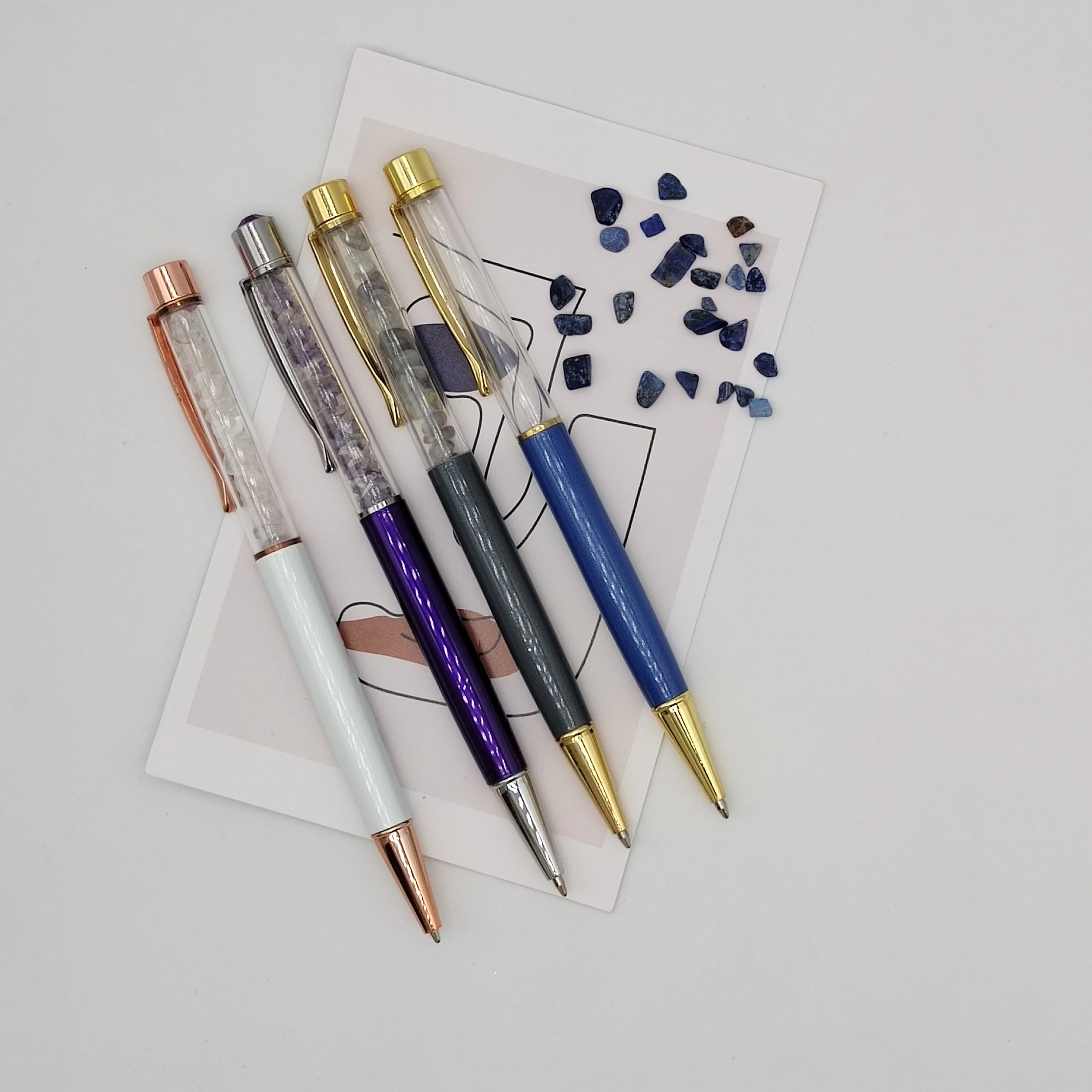 Hot Selling Customize Crystal Ballpoint Pen with Pure Natural Gemstone inside