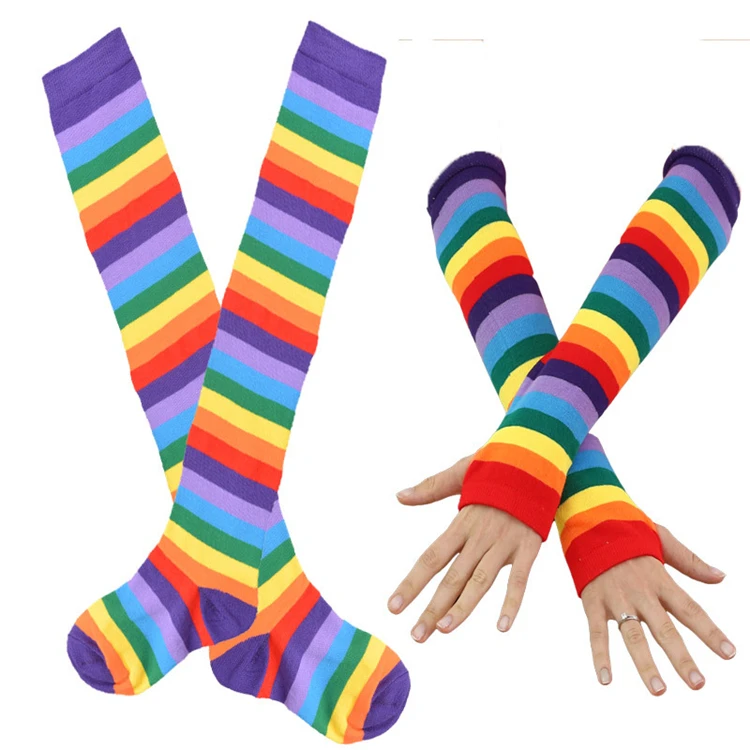 rainbow ladies fashion stockings thumb hole and thumb hole stage performance socks