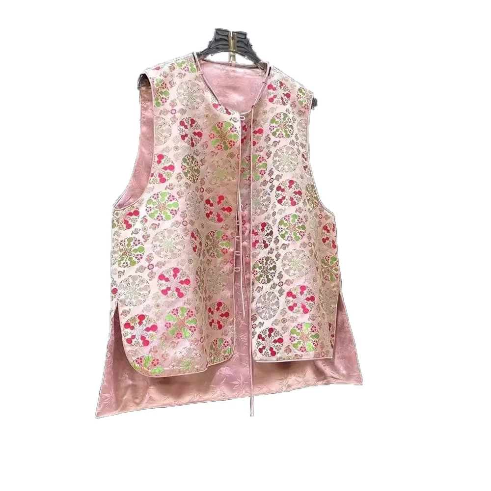 2024 Latest Design Quilted dacron Chinese style wind jacquard pink vest
