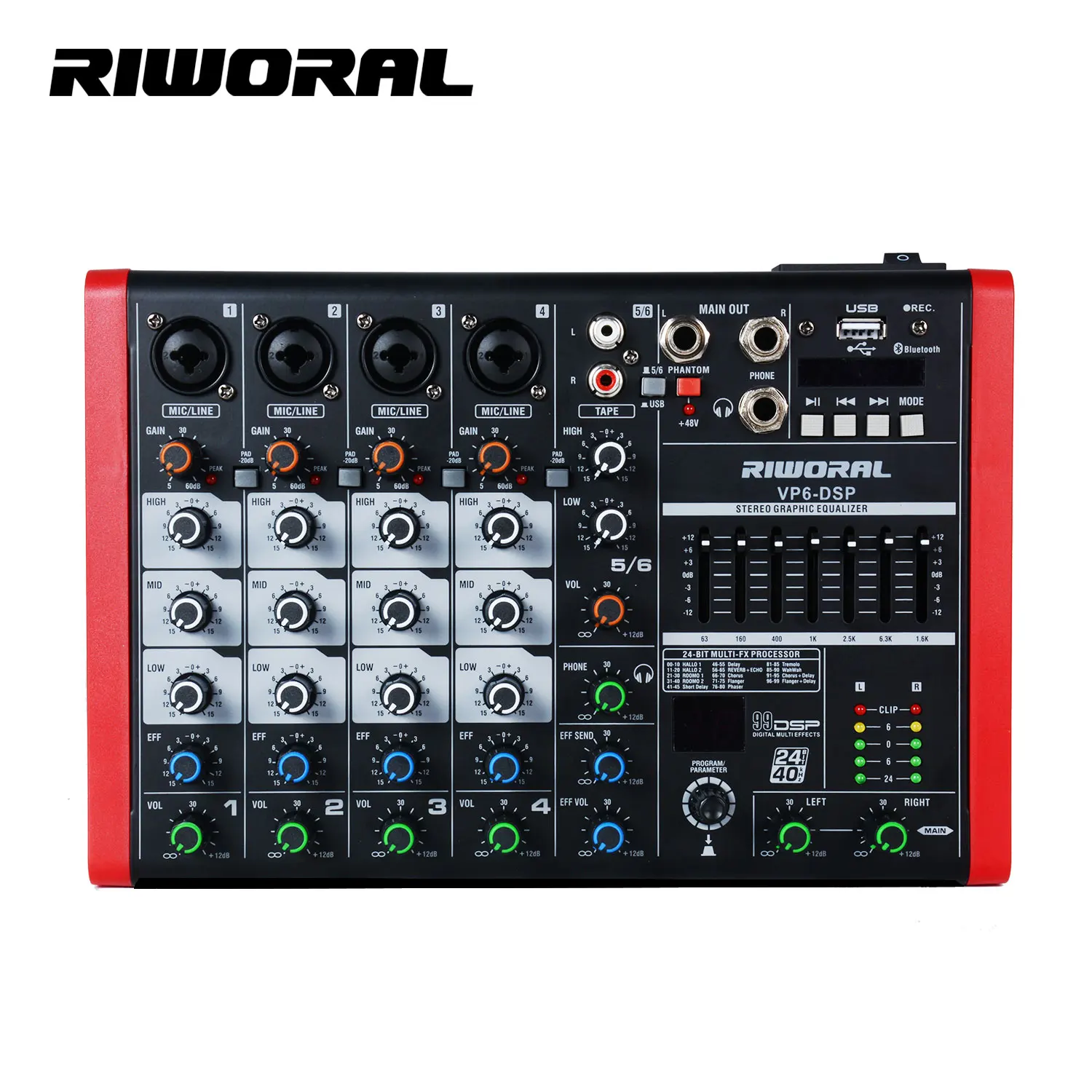 VP6 Professional audio sound mixer multiple effects DSP Blueteath recording studio DJ mixing