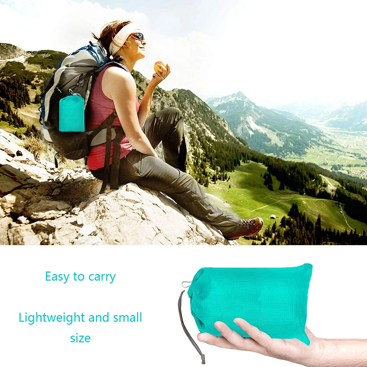 Outdoor Portable Mini Lightweight Waterproof Nylon Sand Free Beach Mat Folding Sand Proof Custom Beach Blanket With Pocket LOGO