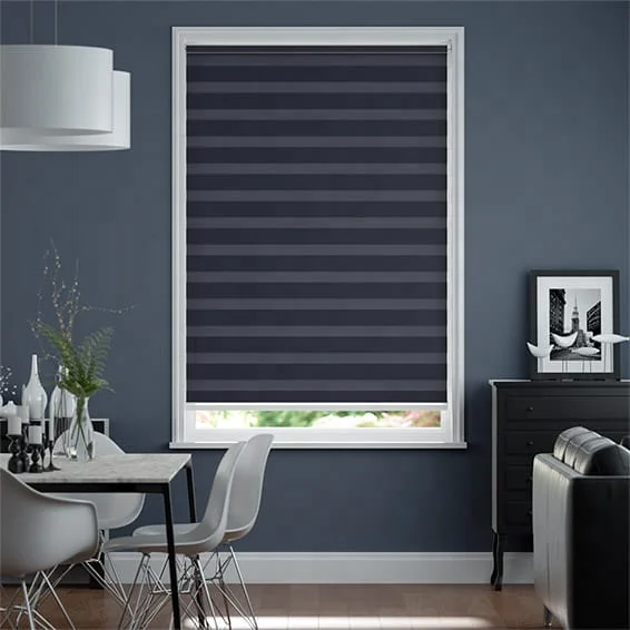 Factory Custom Automatic Remote Control Double Layer Shades Zebra Blinds Electric Blackout Window Zebra Roller Blinds