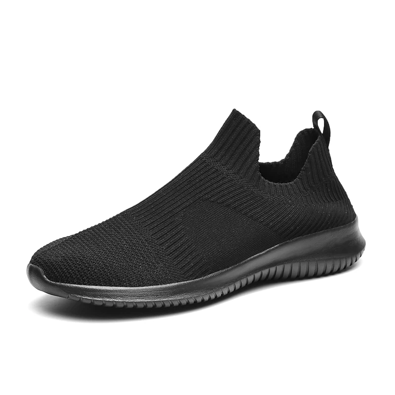 Brand Logo Custom Made Knitted Light Sole Sports Sneakers Pure White Black Color Fashion Plain Running Shoes