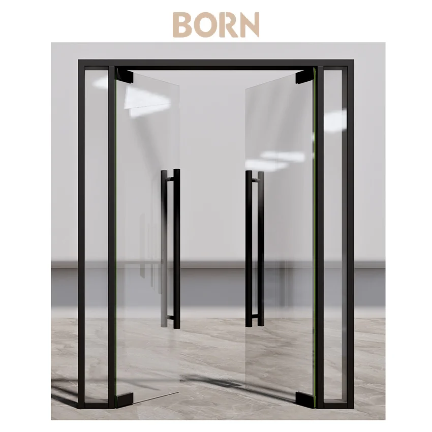 China High Quality Doors and Windows Black Aluminum Alloy Tempered Glass Indoor Office Conference Room Glass Casement Door