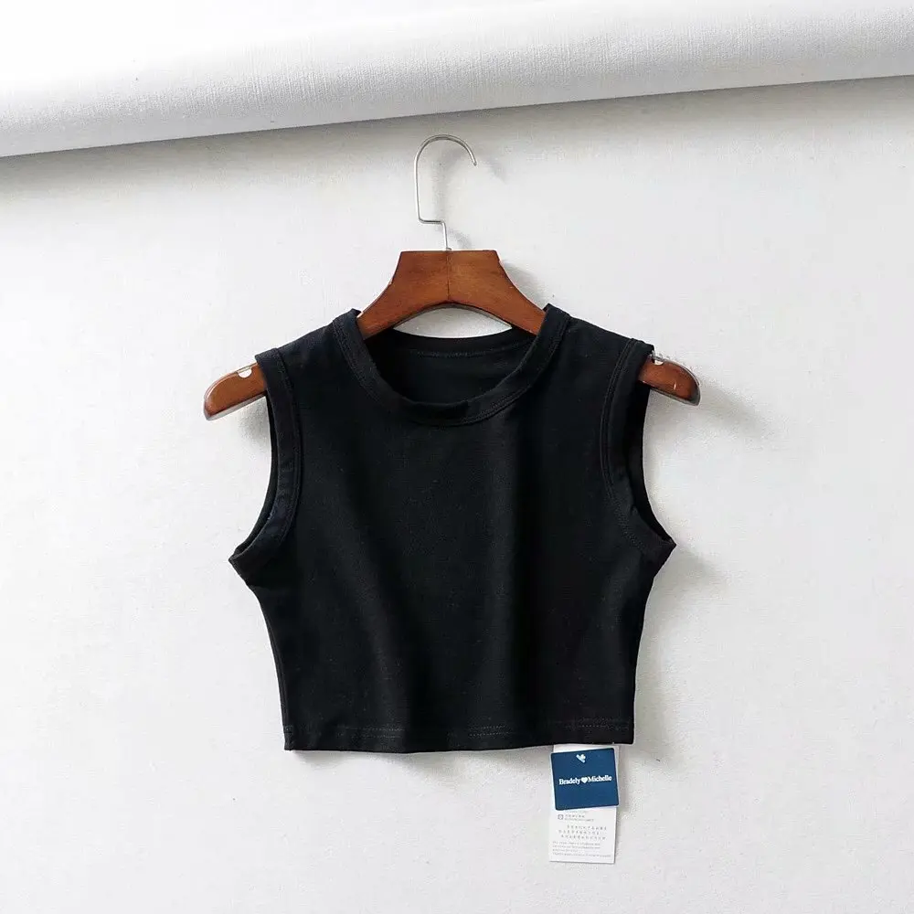Time - less Women 95 Brushed Cotton Custom High Quality Round Neck Sleeveless Tank Shirt Crop Top