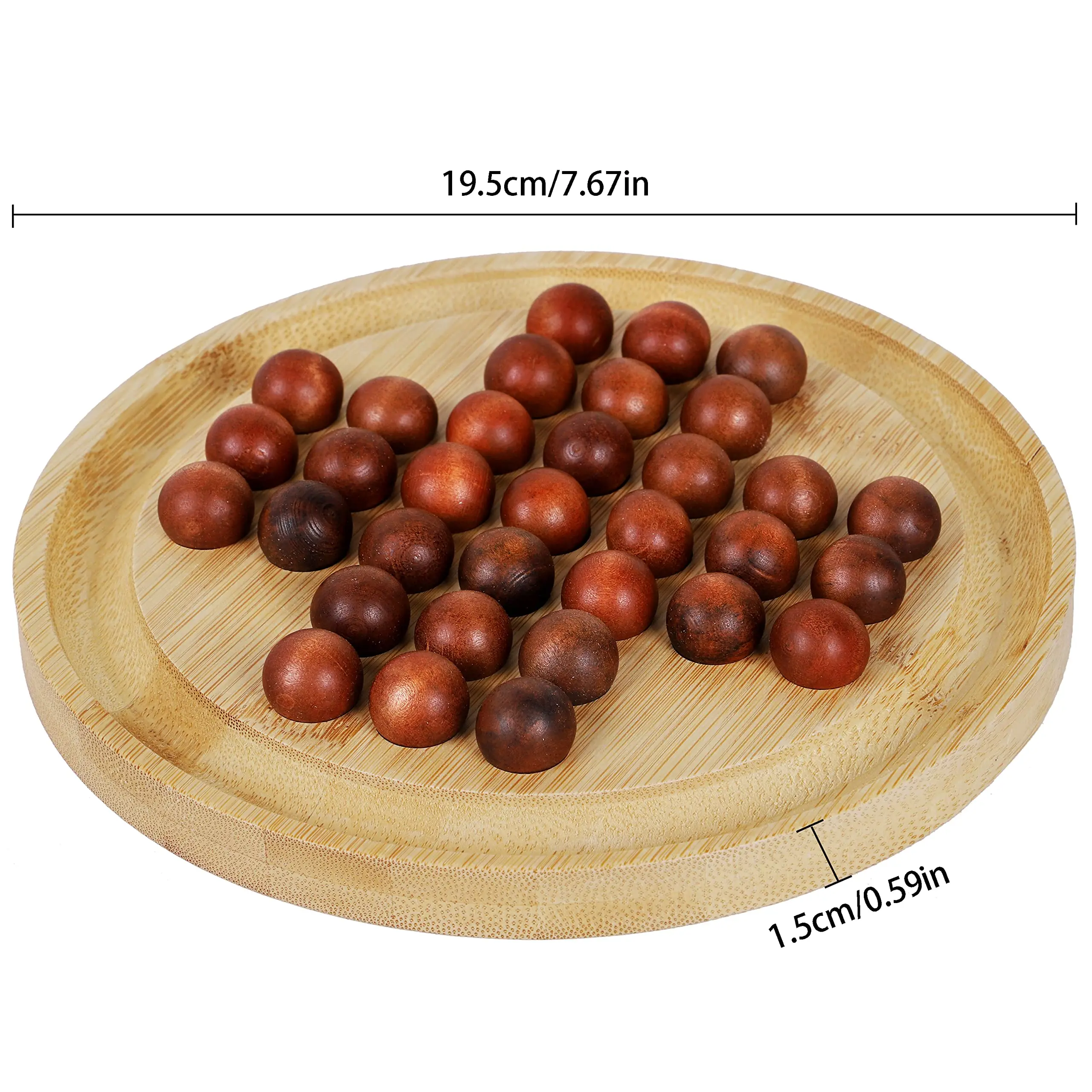 Wooden Solitaire Game -Peg Solitaire Puzzle Toy - Classic Board Game Marble Chess Mind Game