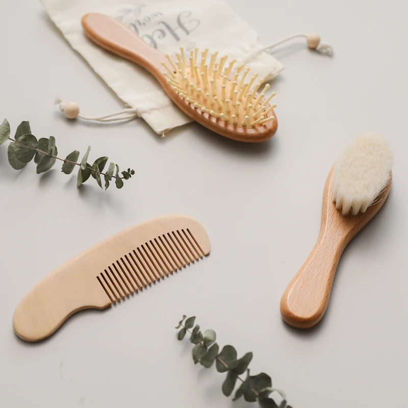 Baby Comb Girl Bathing Care Hair Brush Pure Natural Wool Wooden Wool Brush For Baby Bath  Massager Daily Necessities