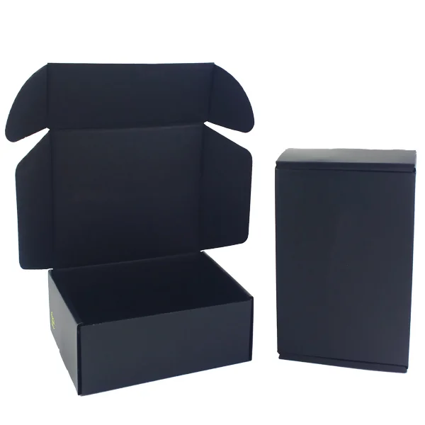 Gold foil logo Corrugated Recycle cardboard Paper Black Mailer box Shipping Boxes with custom printing