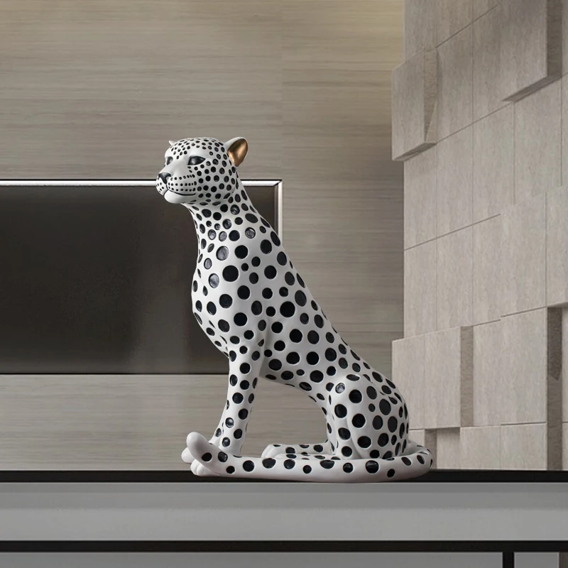 Home office resin craft sculpture decoration fiberglass animal leopard statue for sale