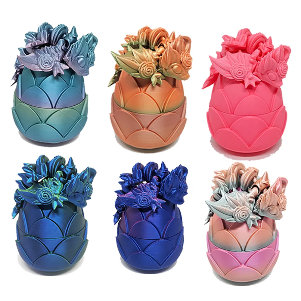 3d Printed Rose Dragon Egg Articulated Crystal Rose Dragon 3d printing Surprise Gift Chinese Dragon 3D Printer Filament Printing