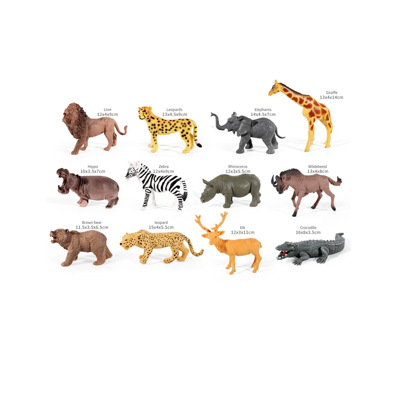 12 in 1 Plastic Soft PVC Material 14CM 3D Simulation Wild Animals Toy Play Set Small Elephant Rubber Toy for Kids