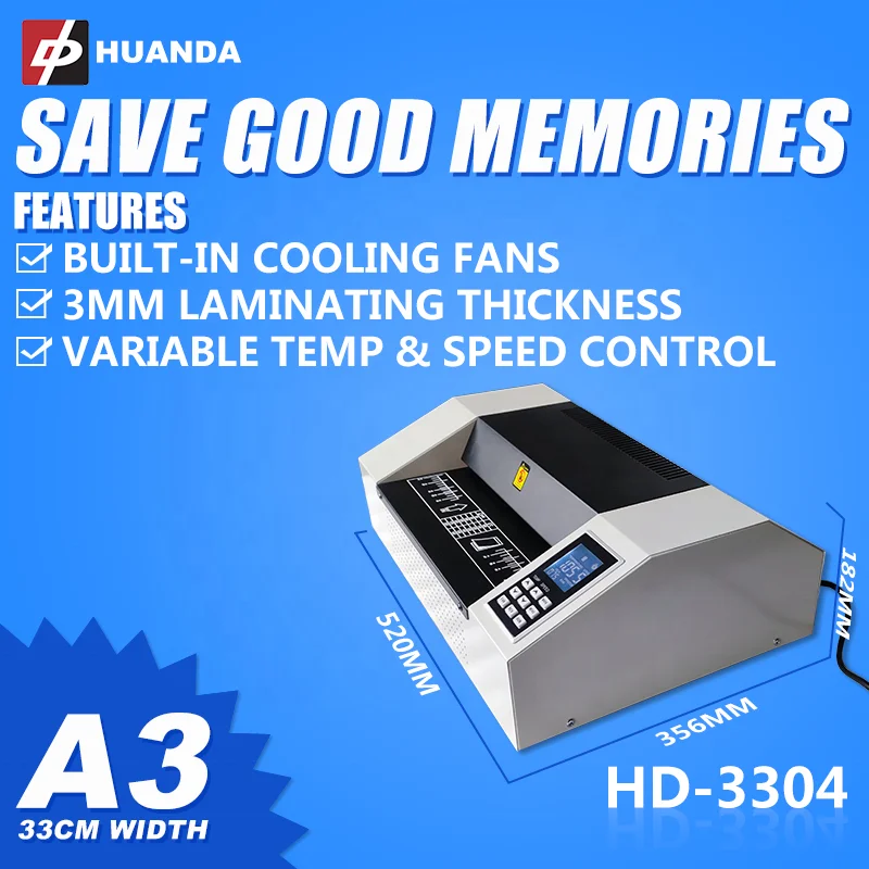 Professional Multi-function Laminating Machine Huanda A3 A4 Passport HD-3304 Laminator for Passport