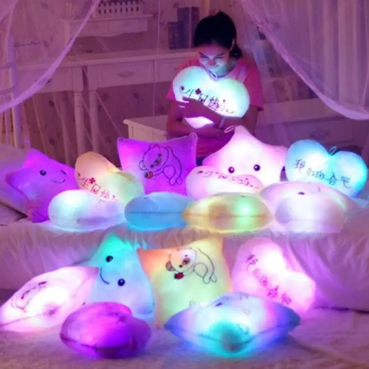 AIFEI TOY Glowing Heart Shaped Plush glow Pillow Cushion 7 Color LED Light Changing Color Glowing Plush Toys