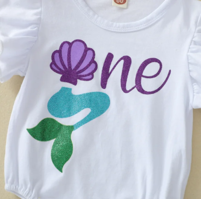 Wholesale Summer Infant Printed Fly Sleeve Romper + Firefly Blue Mesh Skirt 4-piece set For Baby Toddlers Girls Clothes