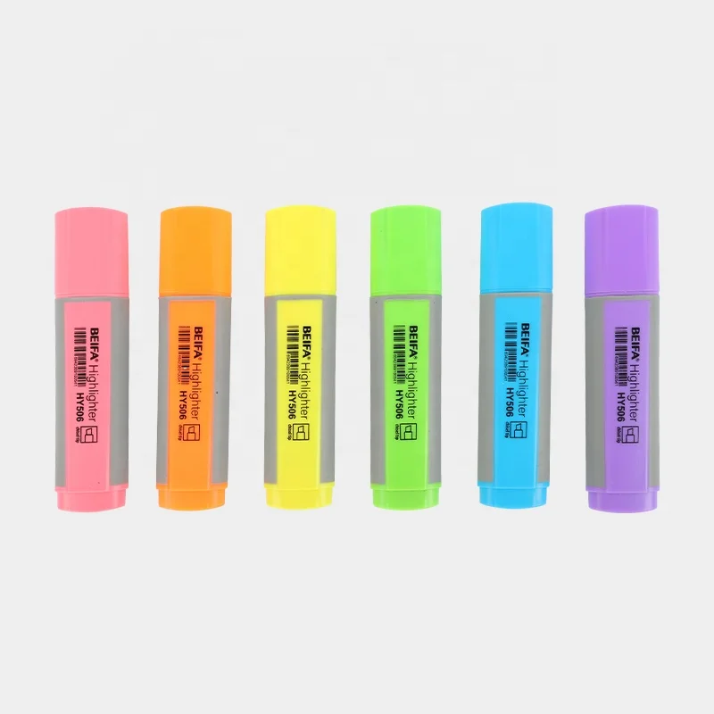 BEIFA HY506 chisel tip 6 ink colors assorted shell smooth writing experience highlighter pen