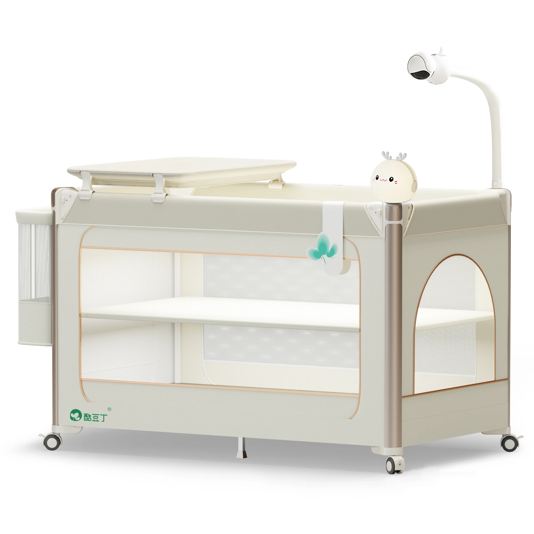 Cool Baby 2024 New luxurious high-tech 1-stop folding baby cribs with intelligent functions and soft 4D mattress