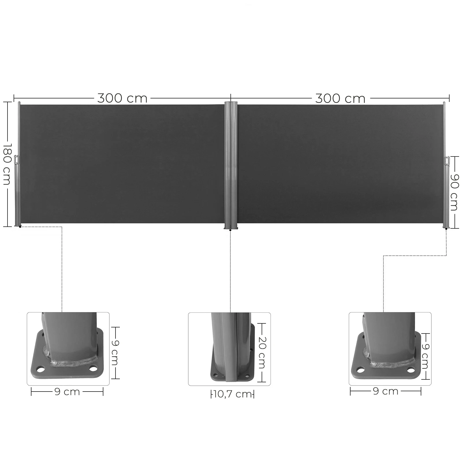 SONGMICS Retractable Double Folding Side Awning Outdoor Patio Garden Privacy Screen awnings with Steel Pole