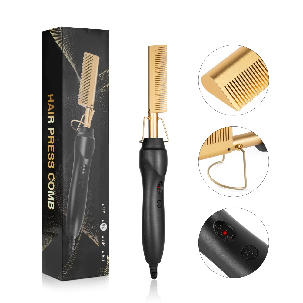 multi tool hot black color high heat electric styling hair hot press comb  hot straightening comb