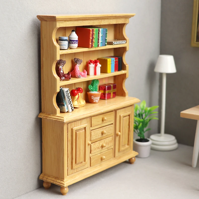 1:12 Wooden dollhouse Miniature furniture model decoration vertical cabinet Nature Wood Color Cabinet